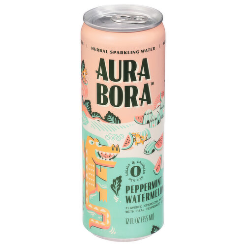 Aura Bora Herbal Sparkling Water, Peppermint Watermelon