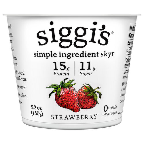 Siggi's Yogurt, Strawberry, Nonfat, 0% Milkfat