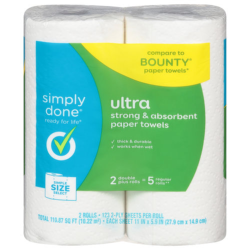 Simply Done Paper Towels, Ultra, Strong & Absorbent, Simple Size Select, 2-Ply