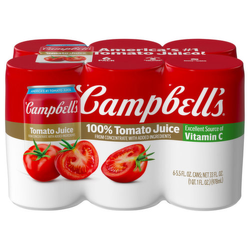 Campbell's 100% Tomato Juice, 6 Pack