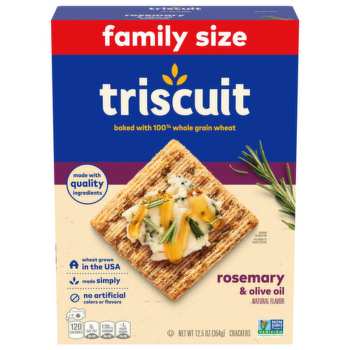 TRISCUIT Triscuit Rosemary & Olive Oil Whole Grain Wheat Crackers, Family Size, 12.5 oz