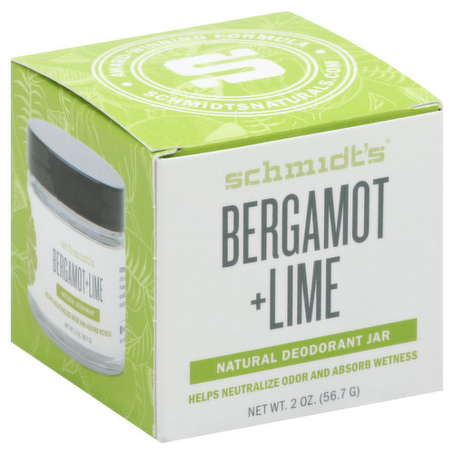 Schmidt's Deodorant, Natural, Bergamont + Lime, Jar