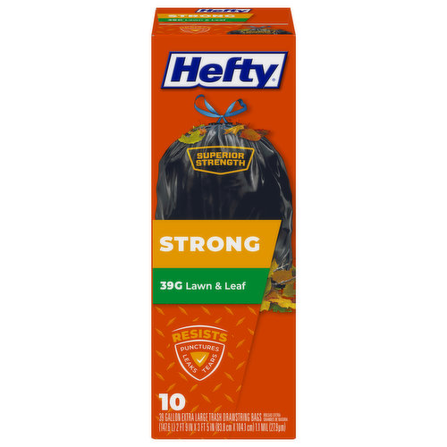 Hefty Trash Bags, Drawstring, Strong, Extra Large, 39 Gallon