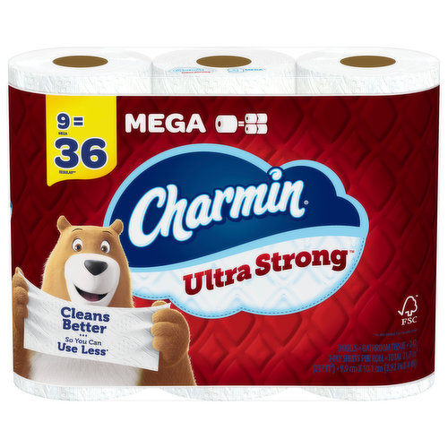 Get sparkly clean with Charmin Ultra Strong. It’s 4X stronger when wet* and has a diamond weave texture. It’s woven like a washcloth and holds up when you wipe. It even cleans better so you can use less* and go longer without changing the roll**. We also made it MEGA in size, so you get mega value. That’s right, our Charmin Ultra Strong Mega Roll is way bigger, equals 4 regular rolls, and it’s more bang for your behind so you’ll be running back to the store less and less (based on number of sheets in Charmin Regular Roll bath tissue). Our Charmin Ultra Strong toilet paper is also 2-ply and designed to be clog-safe and septic-safe so you can flush confidentially and keep clean. We all go, why not Enjoy The Go with America’s favorite toilet paper***.*vs. leading USA 1-ply bargain brand** vs. Charmin Regular Roll***Charmin Brand based on sales. Source: Nielsen 2021 dollar sales.
