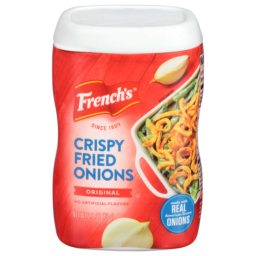 French’s® Original Crispy Fried Onions are made with real onions for incredible flavor and that classic crunch. Toss ‘em onto casseroles, mashed potatoes, burgers and salads for an exciting pop of crunch and taste the whole family will love.
