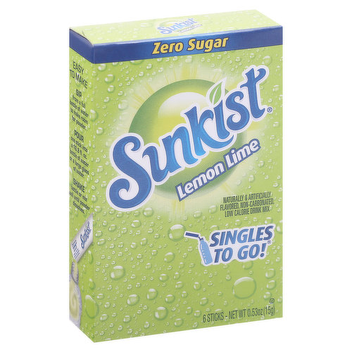 Caffeine free. Now you can take the great taste of Sunkist Lemon Lime anywhere you go. With 6 sticks in each box, you can enjoy a quick and delicious drink in your car, during work, or wherever you go.