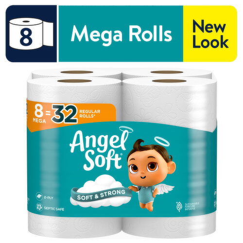 Angel Soft Bathroom Tissue, Unscented, Mega Rolls, 2-Ply