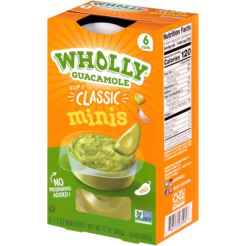 WHOLLY Avocado Minis, Chunky, Kosher, Gluten Free, 12 oz Box of 6 Plastic  Cups