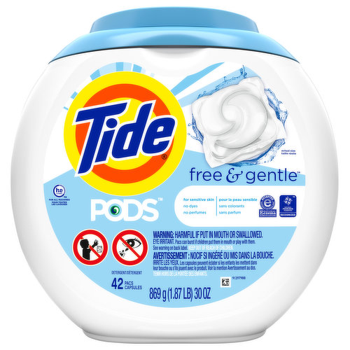 Tide Detergent, Free & Gentle, Pacs