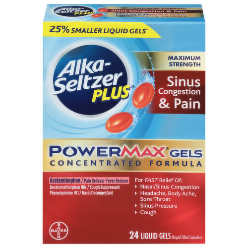 Alka-Seltzer Plus Sinus Congestion & Pain, Maximum Strength, Liquid Gels