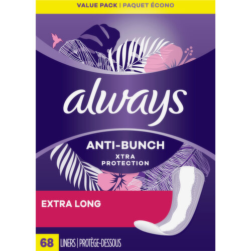 Always Liners, Anti-Bunch, Xtra Protection, Extra Long, Value Pack