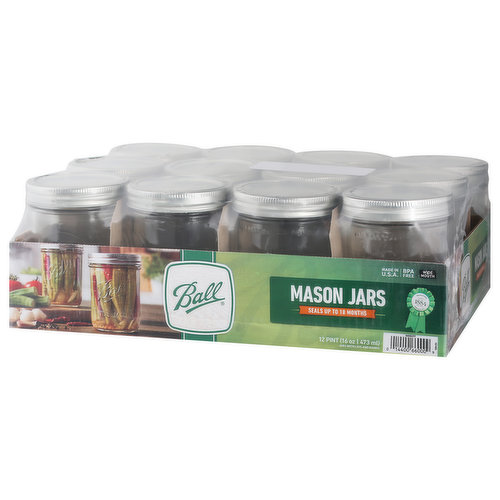 Ball Mason Jars, Wide Mouth, Pint - 12 jars