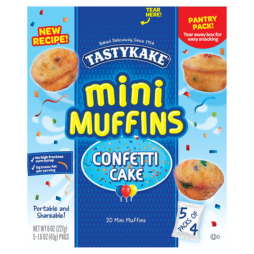 Tastykake Confetti Cake Mini Muffins, Portable and Shareable, Confetti Muffins