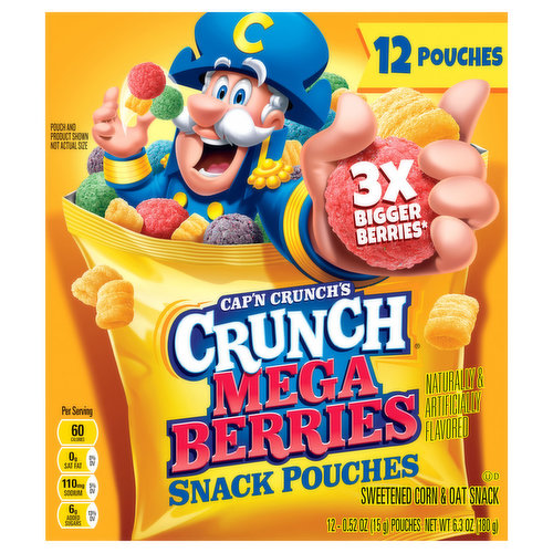 Cap'n Crunch's Sweetened Corn & Oat Snack, Mega Berries, Crunch