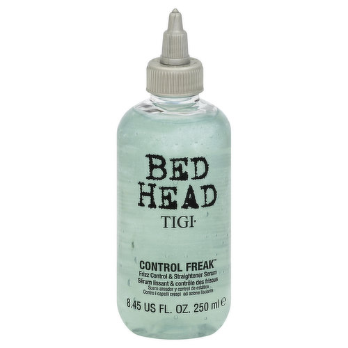 You must have a sense of humor to use our products. Fight the frizz. Stomp the curl. Control your freakin' hair. Use Control Freak on wet or dry hair and be sleek and smooth. Control Freak is light and greaseless. It will resist humidity and buffer the hair from mechanical heat. You get a straight-up, glossy finish. By hairdressers for hairdressers. Developed by the Tigi Creative Team for hairdressers and their clients. US Hotline: 1-800-259-8596. www.bedhead.com. Made in USA.