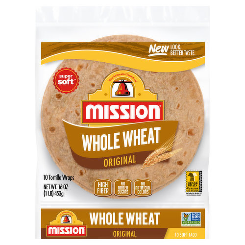 Mission Tortillas Wraps, Whole Wheat, Original