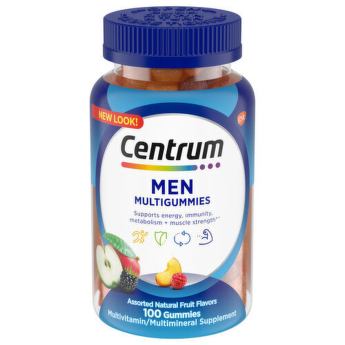 Centrum Multivitamin/Multimineral Supplement, Men, Gummies, Assorted Natural Fruit Flavors