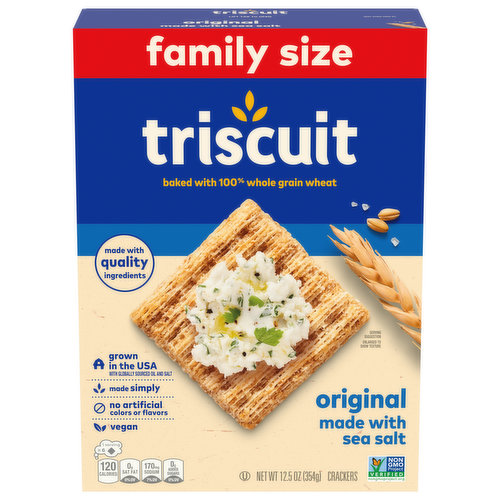 TRISCUIT Triscuit Original Whole Grain Wheat Crackers, Vegan Crackers, Family Size, 12.5 oz