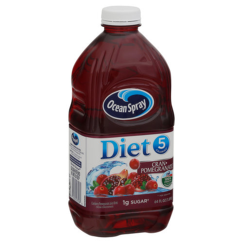 Cranberry pomegranate juice drink from concentrate. No artificial colors, flavors or preservatives. 5 calories (per serving); 1 g sugar (per serving). Excellent source of vitamin C. Big on flavor not sugar. Made with real fruit juice. Steve Gant, Oregon. 3rd generation cranberry farmer. Working alongside 700 other farm families as part of the Ocean Spray Cooperative. Farmer owned since 1930. Taste good. Good for you! Pasteurized. how2recycle.info. Thank for choosing ocean spray: For questions or comments please call 1-800-662-3263. Please have the entire package handy. 100% profits to our farmers.