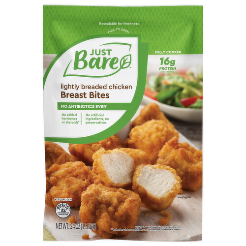 Just Bare Breast Bites, Lightly Breaded, Chicken