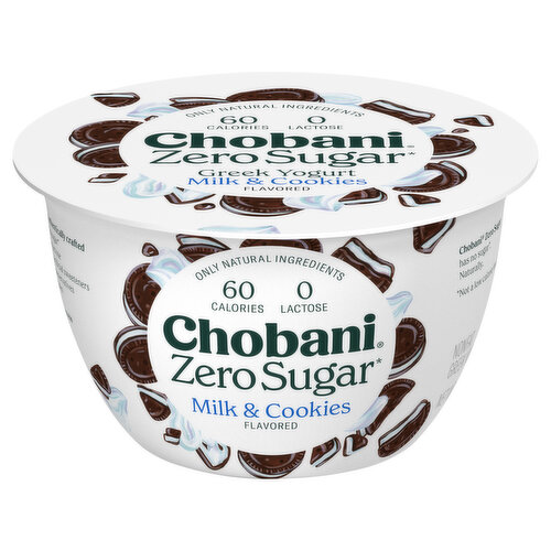 Chobani Yogurt, Greek, Nonfat, Zero Sugar, Milk & Cookies Flavored