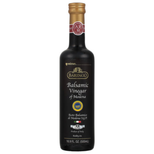 Learn about the 'leaf' system, a new, certified grading system that identifies the different qualities of Balsamic Vinegar of Modena. Two leaves: Identifies a round and brisk taste, and a delicate aroma. Suggested usage inside. Acidity 6%. Balsamic Vinegar of Modena Aceto Balsamico di Modena 1.G.P. Savor the Flavor. Often cited as the 'secret ingredient' of culinary connoisseurs around the world, this 2 leaf Barengo Balsamic Vinegar of Modena Italy adds a delightfully tart freshness and delicate aroma to your courses. Use it wherever a tart accent is needed, perfect in your vegetable soups, stir-fry or meat stews. Use it to marinate beef, poultry, and lamb or enhance your vinaigrettes with a splash of this great low calorie flavor enhancer.