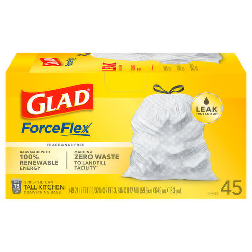 Glad ForceFlex Tall Kitchen Bags, Drawstring, Grips-the-Can, with Gain Original Scent - 110 bags