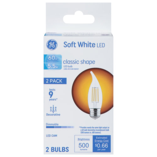 GE Light Bulbs, LED, Classic Shape, Soft White, 5.5 Watts