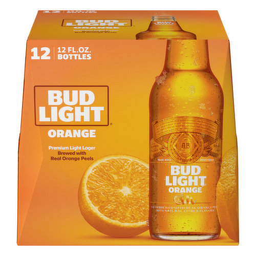 Brewed with real orange peels. Enjoy responsibly. TapIntoYourBeer.com. budlight.com. Learn more at: budlight.com. For more information about our products call 1-800-Dial-Bud (1-800-342-5283) or visit us at TapIntoYourBeer.com. Please recycle.