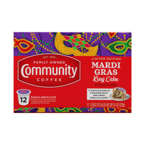 Community Mardi Gras King Cake Coffee, Single-Serve Cups