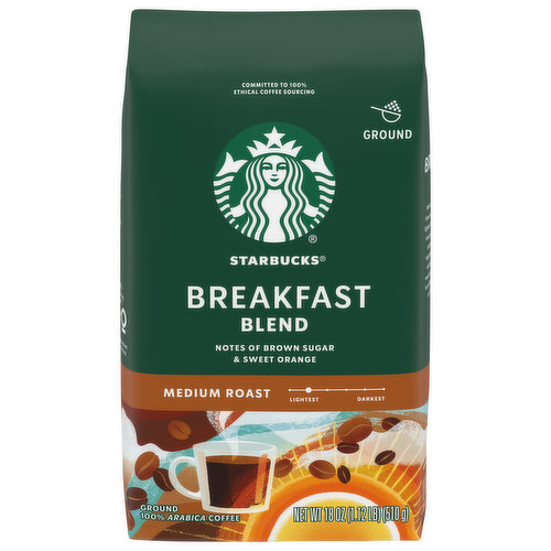 Starbucks Coffee, 100% Arabica, Ground, Medium Roast, Breakfast Blend