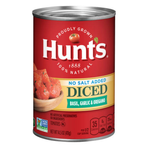 Hunt's Tomatoes, No Salt Added, Basil, Garlic & Oregano, Diced