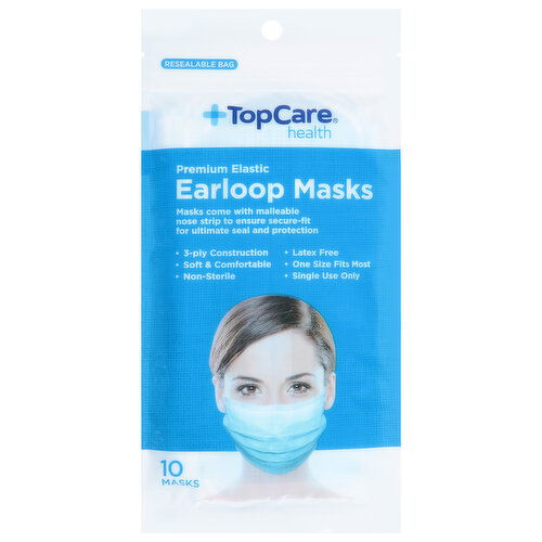 TopCare Earloop Masks, Premium Elastic, Blue