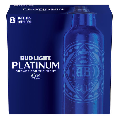 Brewed for the night. Find out what's in your beer. Enjoy responsibly. budlight.com. www.budlightplatinum.com. Learn more at: budlight.com. For more information about our products call 1-800-Dial-Bud (1-800-342-5283) or visit www.budlightplatinum.com. Please recycle. 6% alc/vol. 12