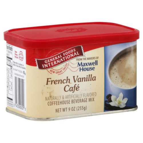 Naturally & artificially flavored. Great taste. From the makers of Maxwell House. Enjoy a cup of General Foods International. Your own coffeehouse indulgence - right at home. A splash of sweet vanilla flavor makes this creamy coffee a classic delight.