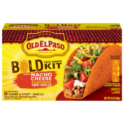 Old El Paso Taco Dinner Kit, with Nacho Cheese Flavored Taco Shells, Bold