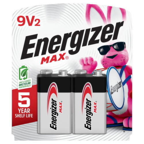 Energizer Batteries, Alkaline, 9V, 2 Pack