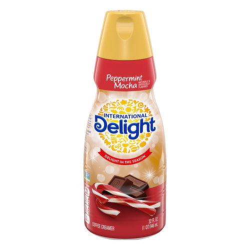Naturally & artificially flavored. Per tbsp: 35 calories; 0.5 g sat fat (3% DV); 10 mg sodium (0% DV); 5 g sugars. Gluten-free. Lactose-free. Non GMO Project verified. nongmoproject.org. Delight in the season. Proud member of The Danone Family. Hug in a Mug Guarantee: Feel the love or your money back! Call 1-800-441-3321 for full refund. Limit two refunds per household per year. Proof of purchase may be required. InternationalDelight.com. how2recycle.info. Give us a shout at (hashtag)CreamerNation. Facebook. Pinterest. Twitter. Creamer Nation Unite! InternationalDelight.com.