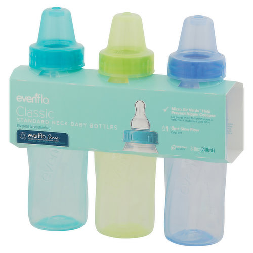 Evenflo Classic Zoo Friends Bottles, Slow Flow, Decorated, 8 oz, 1 0-3 m - 3 bottles