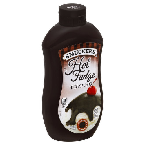120 calories per 2 tbsp. Microwave 30 seconds. See heating instructions on back. Treat yourself to the rich flavor of Smucker's Hot Fudge Topping. The microwavable bottle makes it quick & easy to enjoy on any dessert! Questions? Comments? Call toll-free 1-888-550-9555 M-F 9 am-7 pm (EST). www.smuckers.com.
