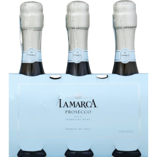 Make everyday sparkle. Crafted in Italy, Prosecco is cherished for its expressiveness. This sparkling wine offers a fresh and vibrant bouquet of golden apples, white peach, and honeysuckle. The perfect accessory for any occasion, La Marca can be enjoyed over a light lunch with friends, shared as a party favor, or chilled and served at the end of the day. Concerts, parties, showers, picnics. Extra dry. Alc. 11% by vol. Product of Italy.