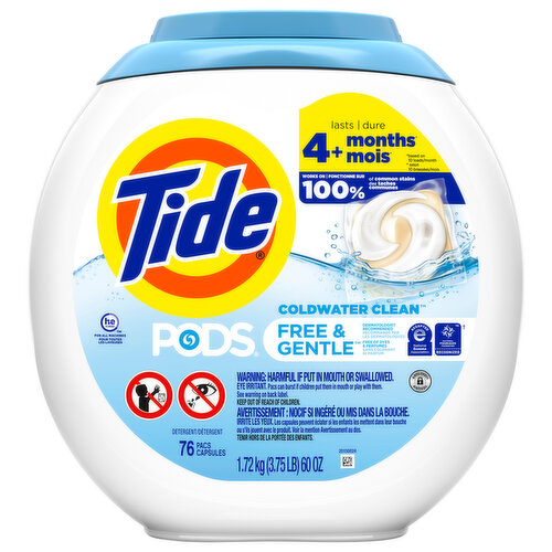 Tide Detergent, Free & Gentle, Coldwater Clean, Pacs