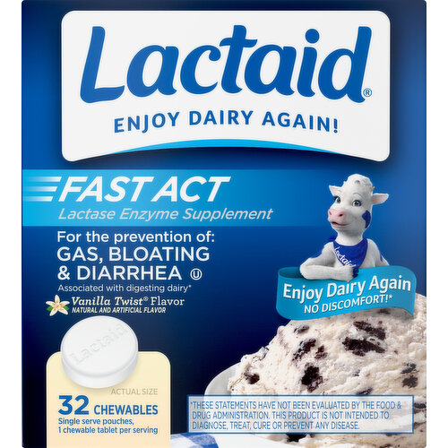 Lactaid Lactase Enzymes Supplement, Fast Act, Vanilla Twist Flavor, Chewables