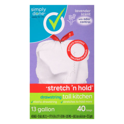 Simply Done Tall Kitchen Bags, Drawstring, 13 Gallon