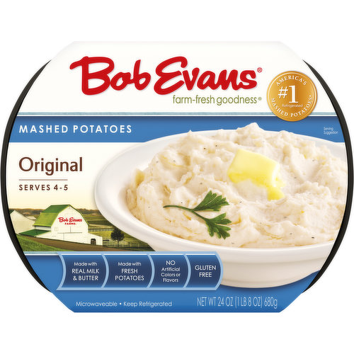 Farm-fresh goodness. America's no. 1 refrigerated mashed potatoes. (Source: IRI Scan Sales Data Total U.S. 52 weeks ending March 20, 2022). Serves 4-5. Microwaveable.