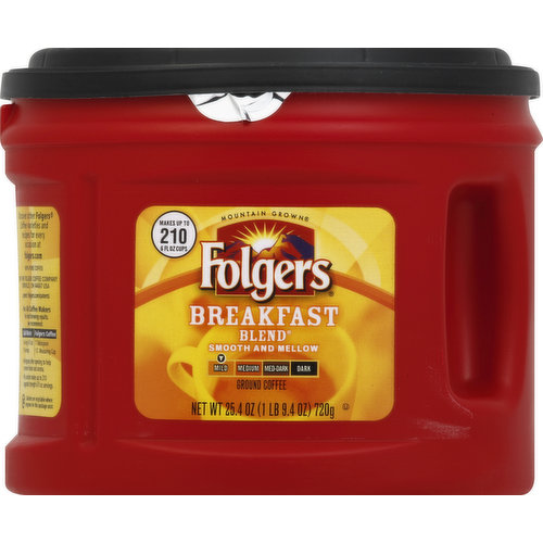Makes up to 210 - 6 fl oz cups. Smooth and mellow. Mountain grown. AromaSeal. Questions? 1-800-937-9745. Discover other Folgers Coffee varieties and recipes for every occasion at folgers.com. Canisters are recyclable where programs for this package exist.