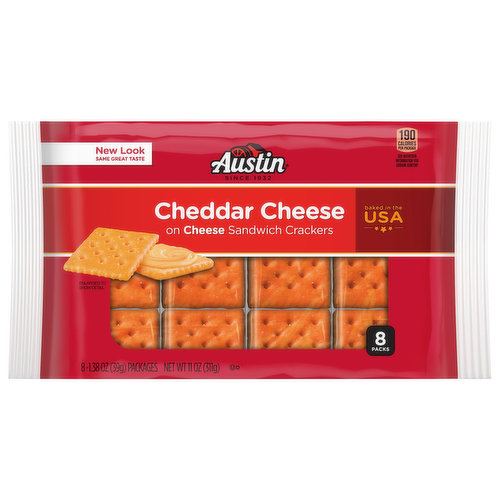 Austin Cheese Sandwich Crackers, Cheddar, 8 Pack