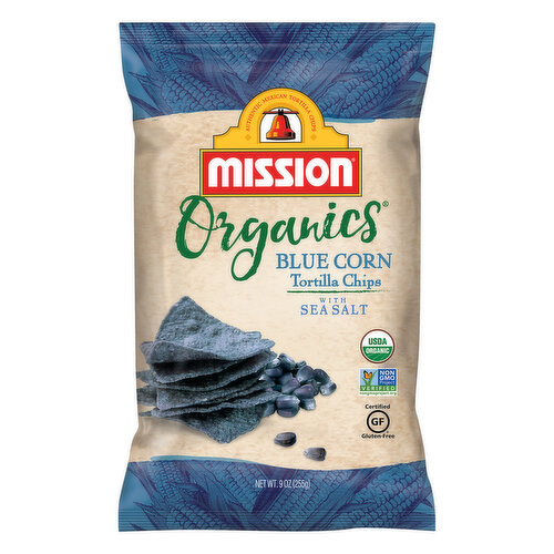 Mission Organics Tortilla Chips, Organic, Blue Corn, With Sea Salt