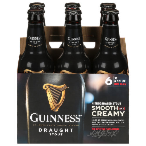 Estd. 1759. St. James's Gate Dublin, Ireland. Nitrogenated stout. Smooth and creamy. The definitive taste, bottled. Savour a pint of the World's first and America's favourite nitrogenated beer. Brewers of distinction since 1759. Drink responsibly.