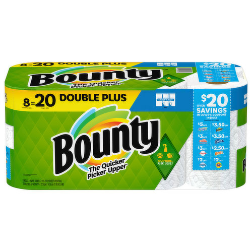 Bounty Paper Towels, Double Plus Rolls, Select-A-Size, White, 2-Ply
